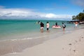 Tourists on the Ile aux Cerfs, Mauritius Royalty Free Stock Photo